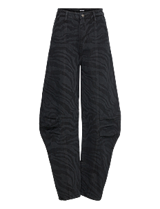 ROTATE Birger Christensen Zebra Twill Cargo Pants - Vide jeans - BLACK - WASHED / black