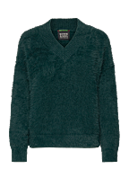 Fluffy V-neck relaxed pullover - CYPRESS GREEN