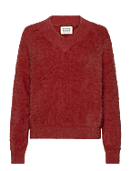 Fluffy V-neck relaxed pullover - RUST