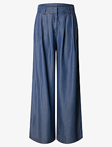 Selected Femme SLFJANNA HW PLEATED CHAMBRAY PANT B - Bukser - DARK BLUE / blue