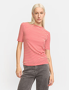 Soft Rebels SRFenja Stripe SS Top - Klær - ARCTIC WOLF / RACING RED STRIPES / red