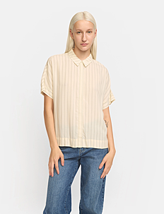 Soft Rebels SRMargot Freedom Striped SS Shirt - Klær - STRIPED BLACK AND ARCTIC WOLF / yellow