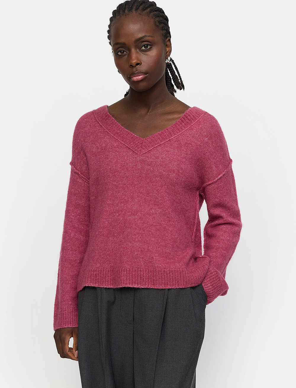 Soft Rebels - SRAllison V-neck Knit - strikkegensere - rose wine melange - 0