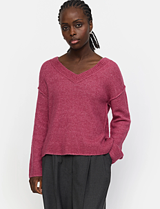 Soft Rebels SRAllison V-neck Knit - Klær - ROSE WINE MELANGE / pink/rose