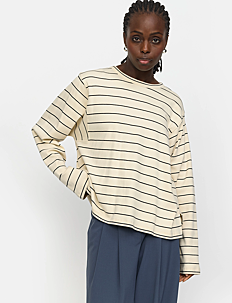 Soft Rebels SRHella Striped LS T-shirt GOTS - Klær - WHITECAP GRAY / beige