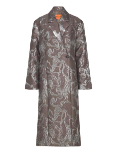 STINE GOYA Long Sleeve Straight Coat, 2269 Wov - Kåper - ABSTRACT FOLIAGE / brown