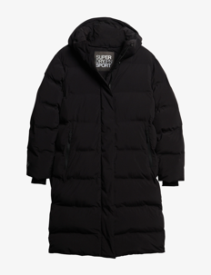 Superdry Sport HOODED LONGLINE PUFFER JACKET - Kåper - BLACK / black