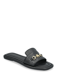 Tommy Hilfiger LEATHER HORSEBIT MULE - Flate sandaler - BLACK / black