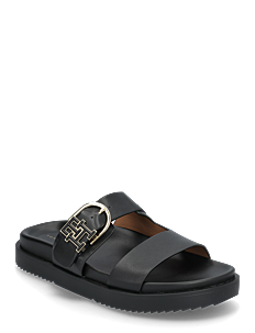 Tommy Hilfiger LEATHER SPORTY MULE - Flate sandaler - BLACK / black