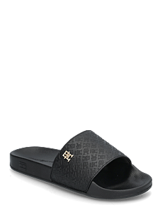 Tommy Hilfiger TH MONOGRAM POOLSIDE - Flate sandaler - BLACK / black