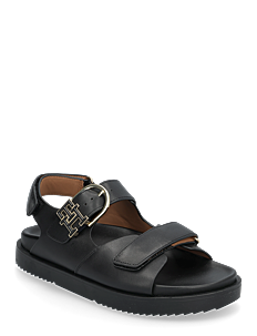 Tommy Hilfiger LEATHER SPORTY SANDAL - Flate sandaler - BLACK / black