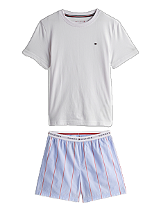 Tommy Hilfiger S/S PJ SET - Klær - WHITE / BLOCK STRIPE SWEET BLUE / white