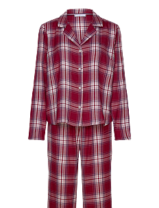 Tommy Hilfiger LS FLNL SHIRT PJ SET (EXT.SIZE) - Julegaver til kvinner - PLAID CHECK DEEP ROUGE / red