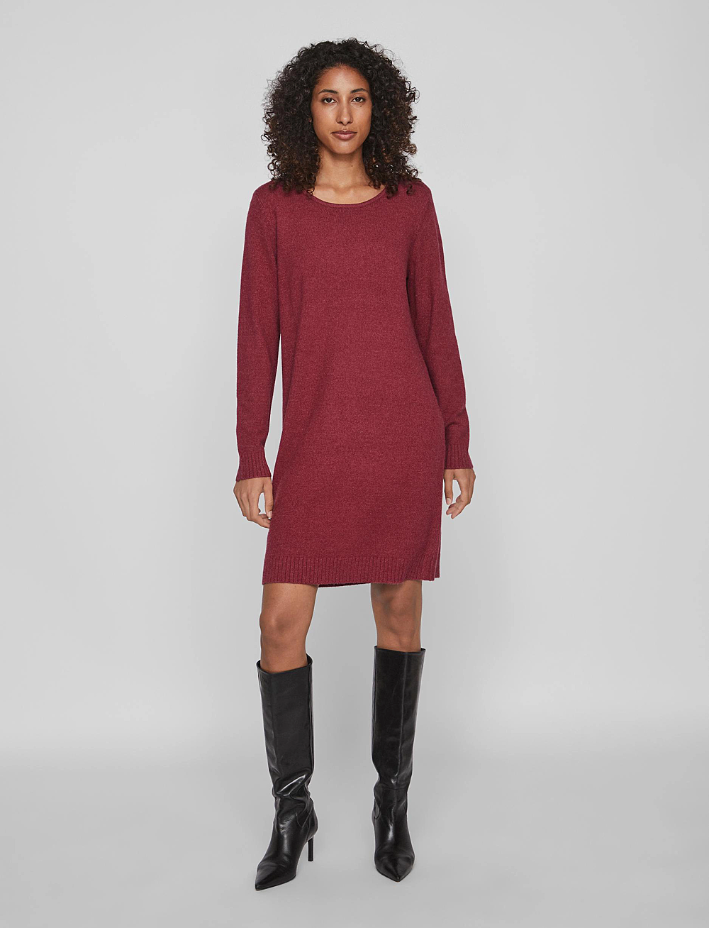 Vila - VIRIL L/S KNIT DRESS - NOOS - strikkede kjoler - beet red - 0