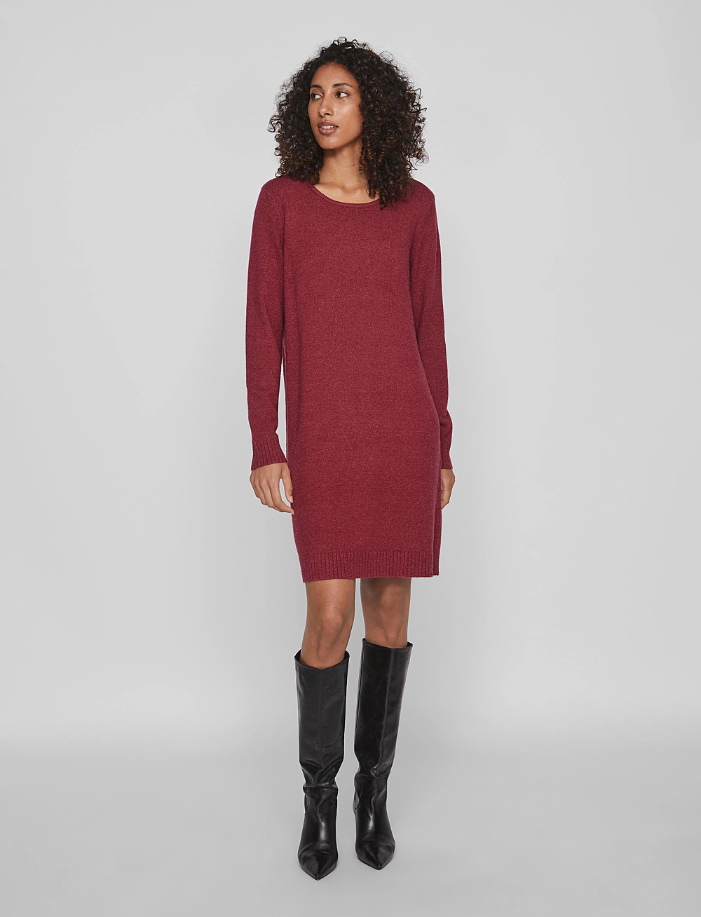 Vila - VIRIL L/S KNIT DRESS - NOOS - strikkede kjoler - beet red - 4