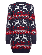 VIANNA REINDEER CHRISTMAS KNIT DRESS/KA - NAVY BLAZER