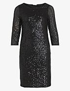 VISPARKLING 3/4 O-NECK DRESS/KA - BLACK