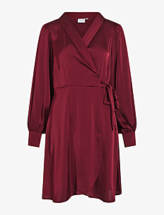 Vila VIENNA RAVENNA L/S SHORT WRAP DRESS-NOOS - Korte kjoler - CABERNET / red