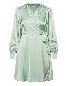 Vila VIENNA RAVENNA L/S SHORT WRAP DRESS-NOOS - Korte kjoler - SURF SPRAY / green