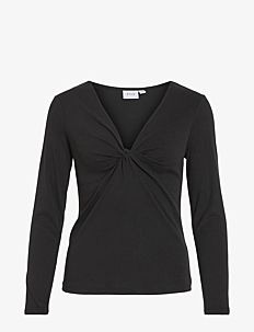 Vila VILULLU V-NECK L/S KNOT TOP - NOOS - Kolleksjoner - BLACK / black