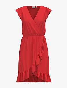 Vila VIMOONEY S/S WRAP FLOUNCE DRESS /1/KA - Korte kjoler - POPPY RED / red