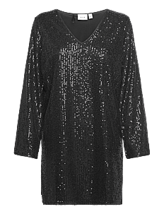 Vila VIGLITAS DEEP V-NECK L/S SEQUIN DRESS - Korte kjoler - BLACK / black