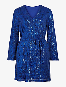 Vila VIGLITAS DEEP V-NECK L/S SEQUIN DRESS - Korte kjoler - LAPIS BLUE / blue