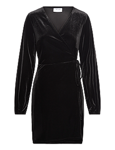 Vila VIKATJA L/S SHORT VELVET WRAP DRESS/KA - Korte kjoler - BLACK / black