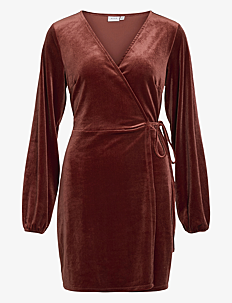 Vila VIKATJA L/S SHORT VELVET WRAP DRESS/KA - Korte kjoler - FIRED BRICK / burgundy