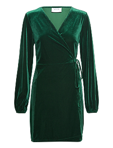 Vila VIKATJA L/S SHORT VELVET WRAP DRESS/KA - Korte kjoler - PINENEEDLE / green