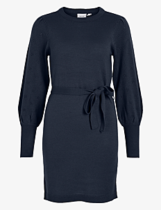 Vila VIAVA L/S BELT SHORT KNIT DRESS - Korte kjoler - NAVY BLAZER / navy