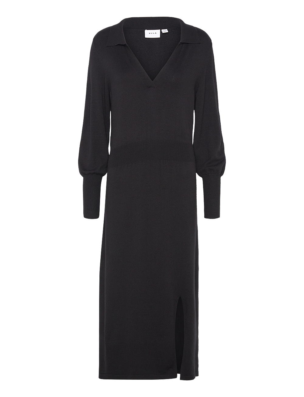 Vila - VICOMFY L/S COLLAR RIB KNIT DRESS - NOOS - strikkede kjoler - black - 0