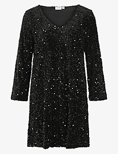 Vila VIFAITH V-NECK L/S SEQUIN DRESS/VOL - Korte kjoler - BLACK BEAUTY / black