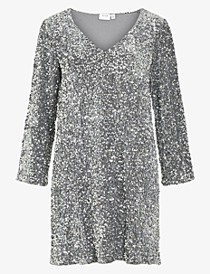 Vila VIFAITH V-NECK L/S SEQUIN DRESS/VOL - Korte kjoler - SILVER / silver