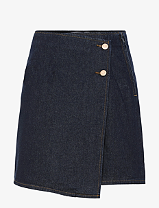 YAS YASLISANA HMW SHORT DENIM SKIRT S. - Omslagsskjørt - DARK BLUE DENIM / navy